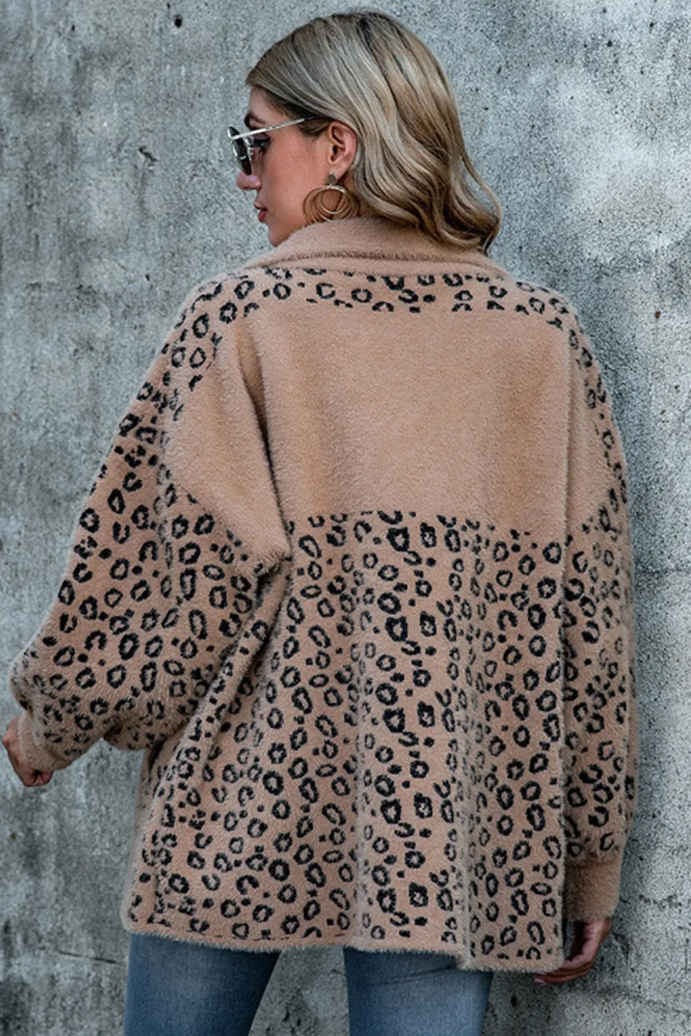 Leopard Print Stitching Button Plush Coat