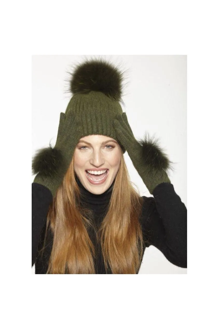 Linda Richards Wool Pom-pom Hat HA-62 | Olive