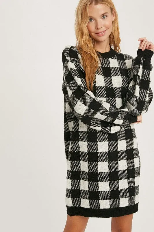 Long Sleeve Buffalo Plaid Sweater Dress