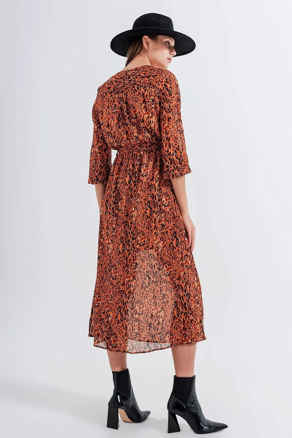 Long Wrap Dress in Animal Print