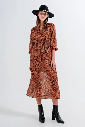 Long Wrap Dress in Animal Print