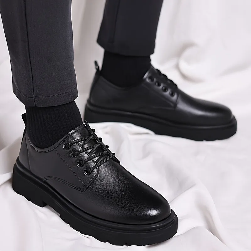 Low-Top Mens Solid Color Lace-Up Derby Boots - Comfy Non-Slip Soles, Breathable PU Upper, Durable Synthetic Leather Insole, Perfect for Wedding, Casual, and Dress Occasions