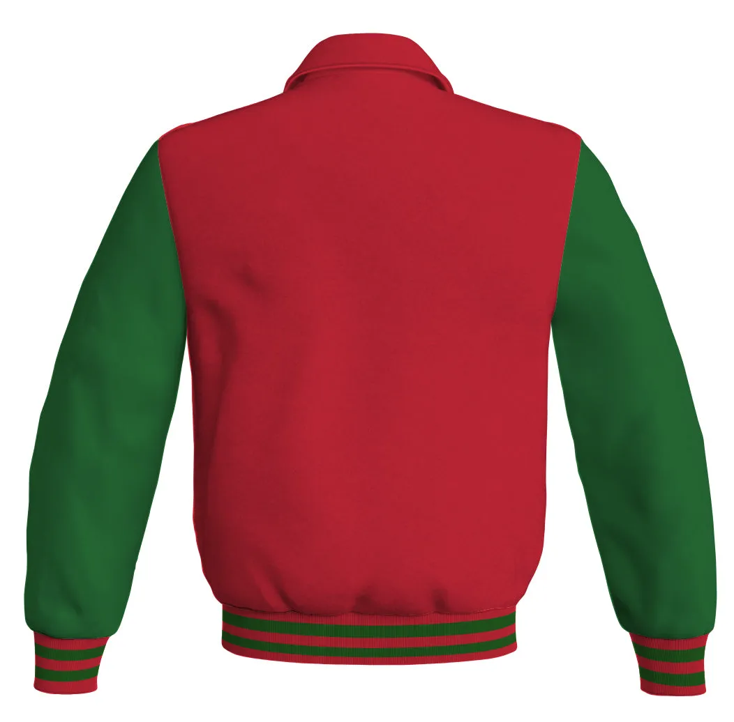 Luxury Bomber Classic Jacket Red Body and Green Leather Sleeves