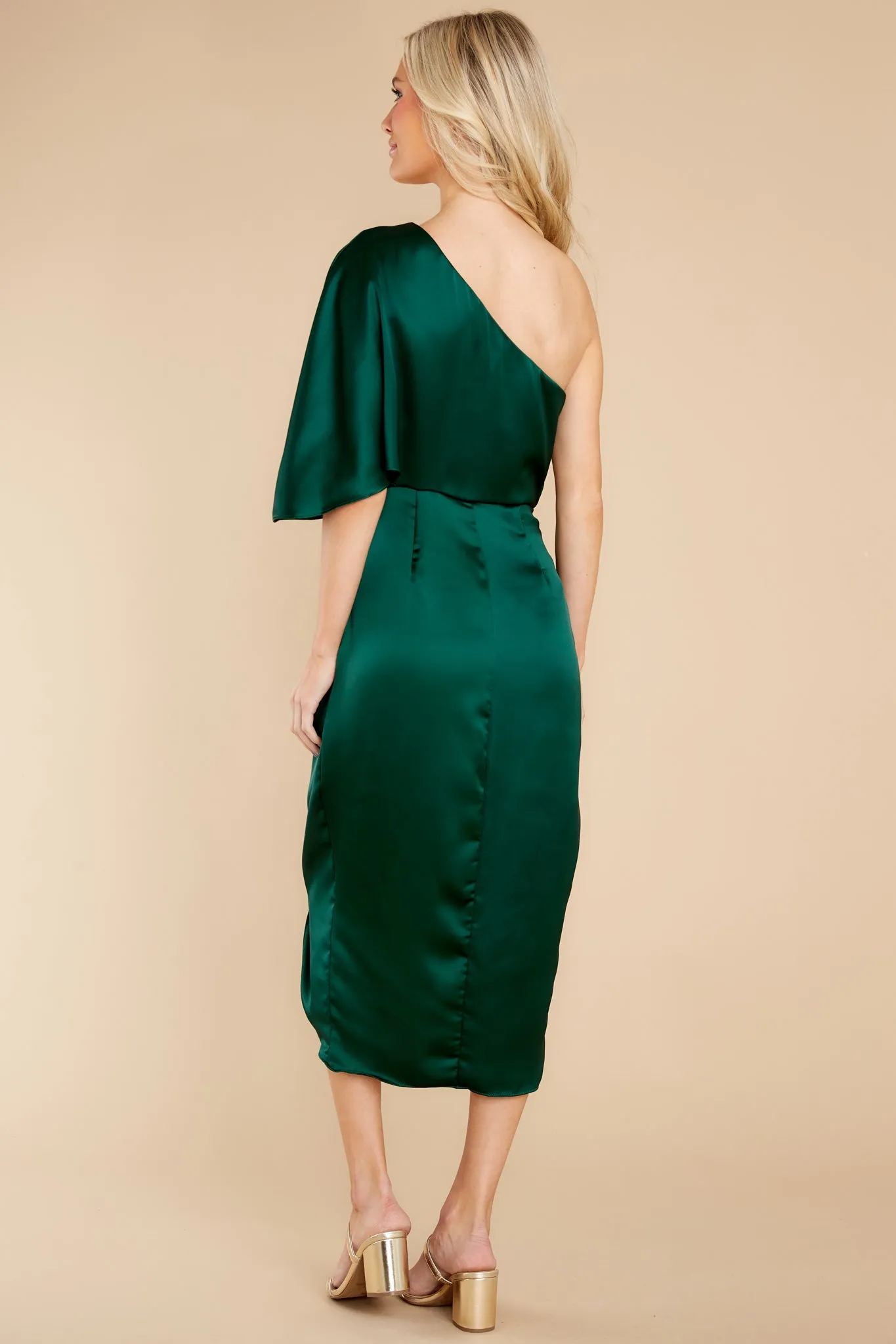 Make A Toast Dark Green One Shoulder Dress