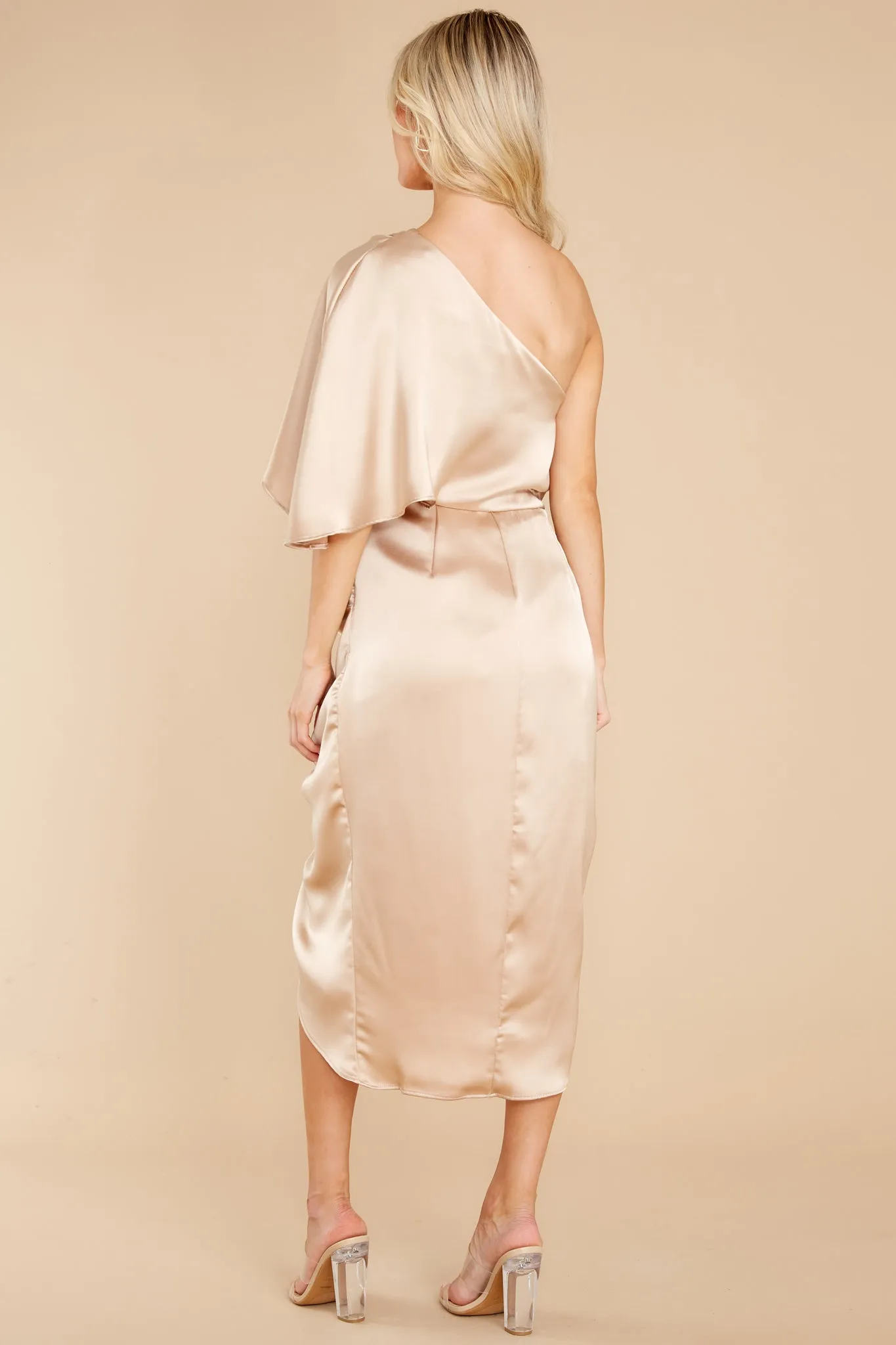 Make A Toast Taupe One Shoulder Dress