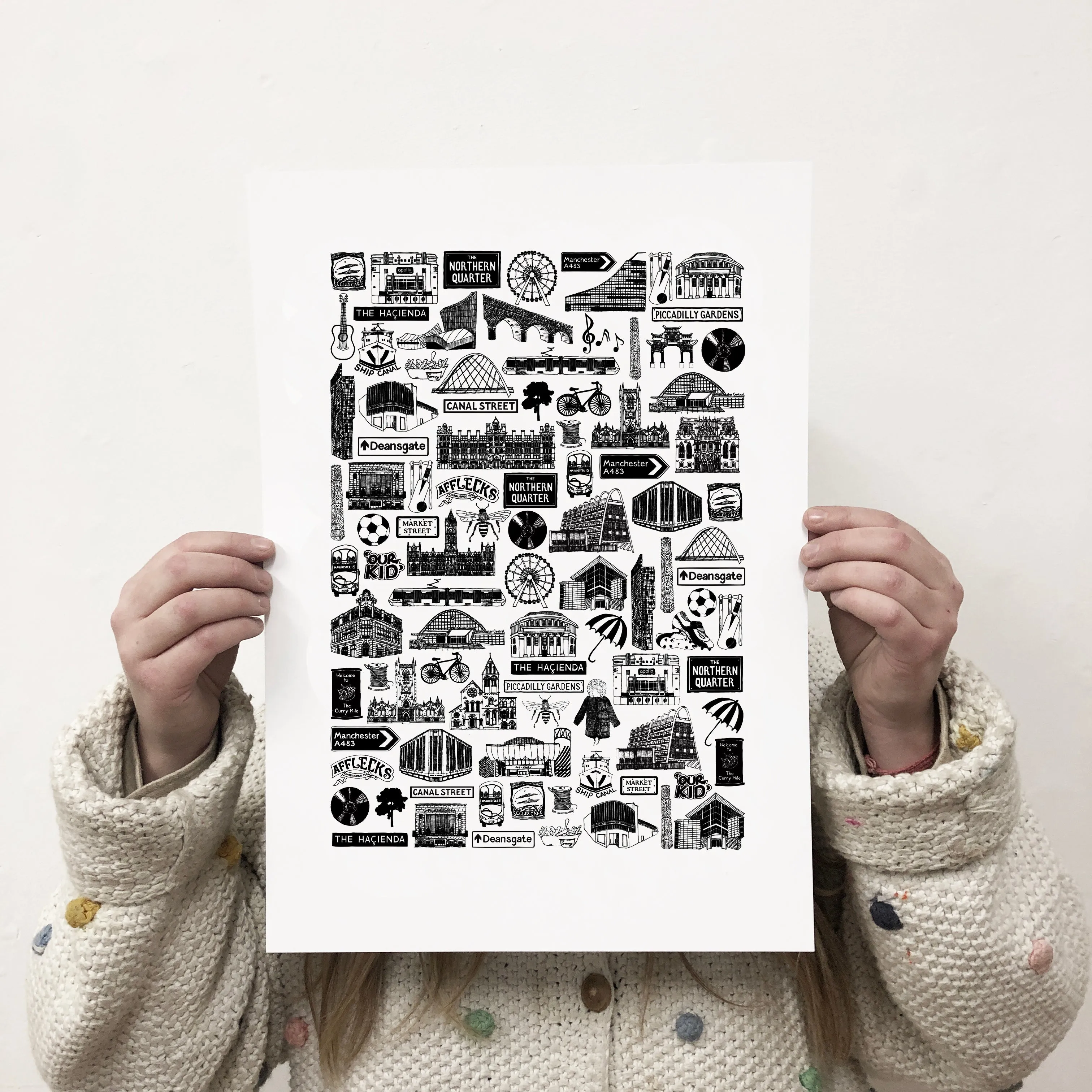 Manchester illustrated black and white print