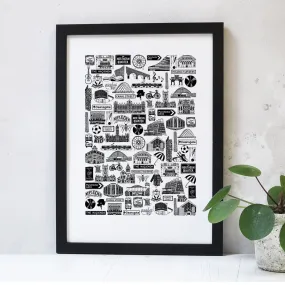 Manchester illustrated black and white print