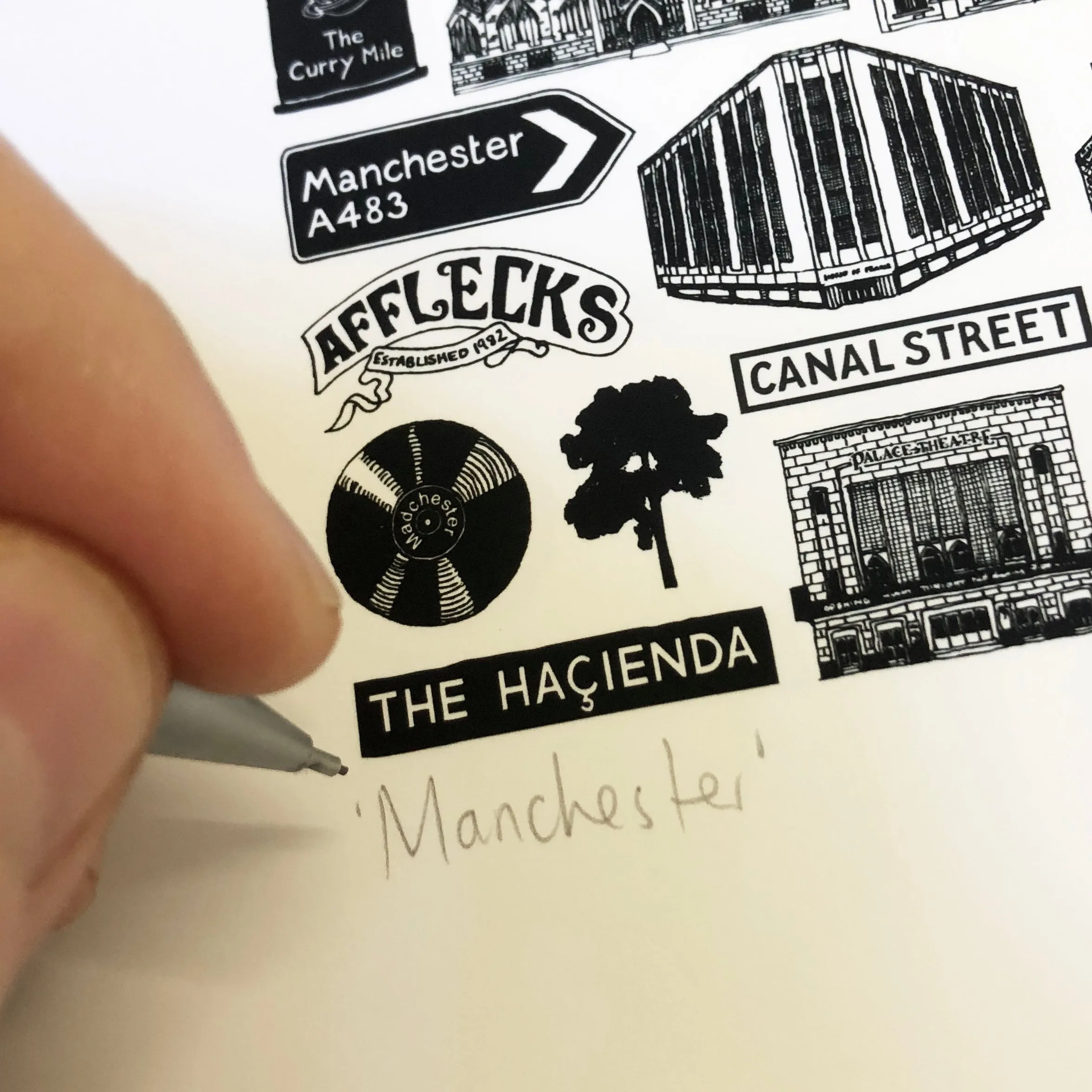 Manchester illustrated black and white print