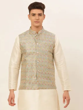 Men Grey Embroidered Nehru Jacket