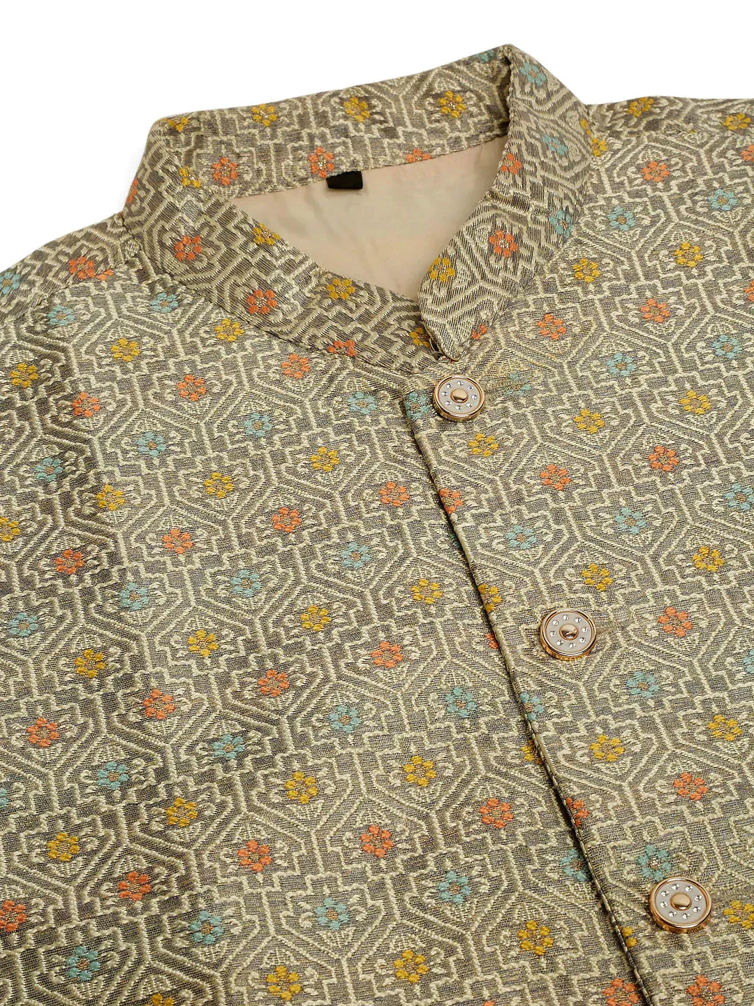 Men Grey Embroidered Nehru Jacket