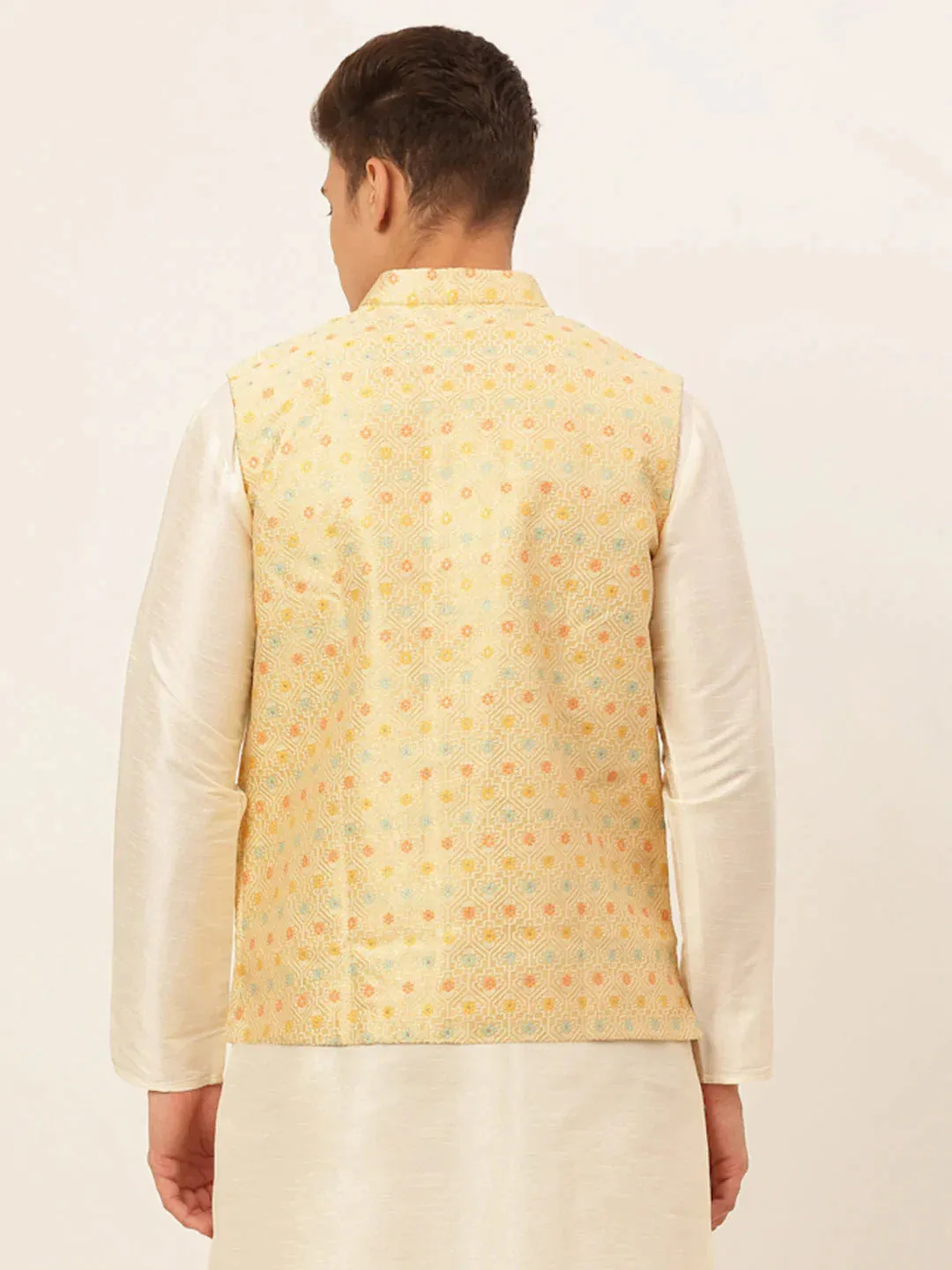 Men Yellow Embroidered Nehru Jacket