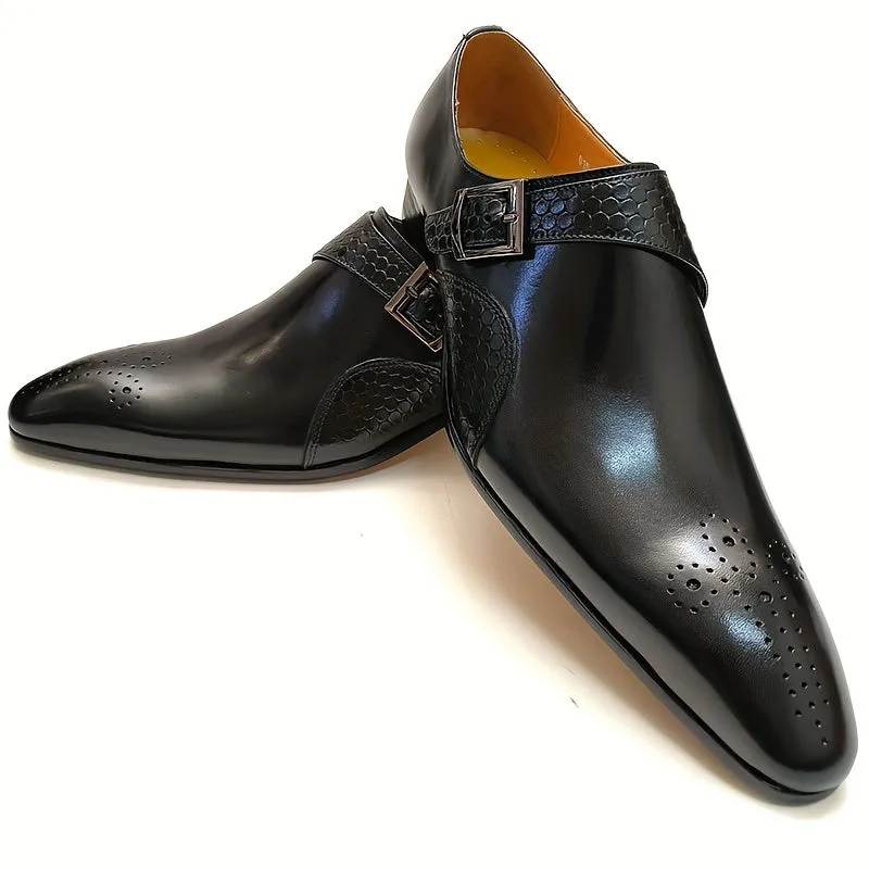 Men's All-Season Leather Monk Strap Loafers - Breathable, Comfortable & Stylish Slip-Ons for Business and Formal Occasions