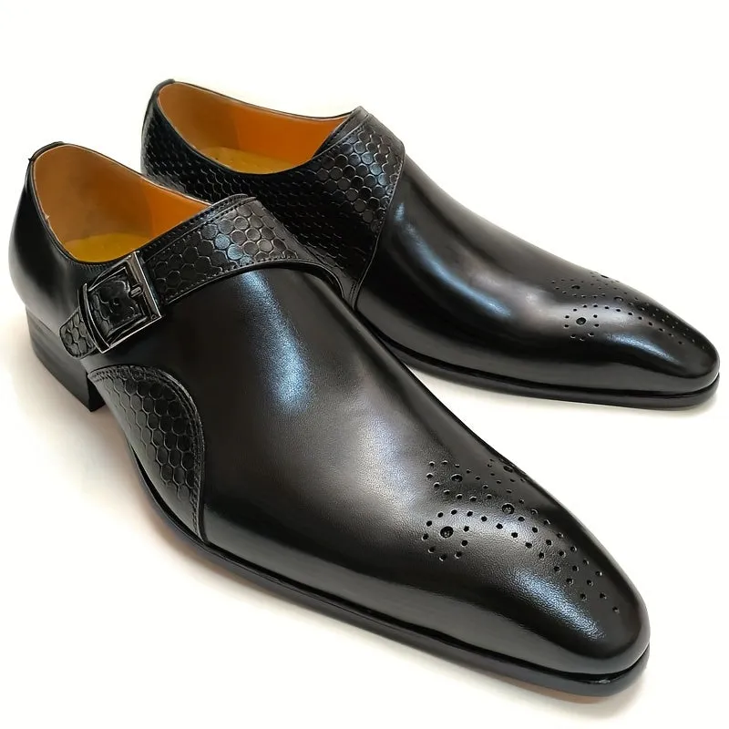 Men's All-Season Leather Monk Strap Loafers - Breathable, Comfortable & Stylish Slip-Ons for Business and Formal Occasions