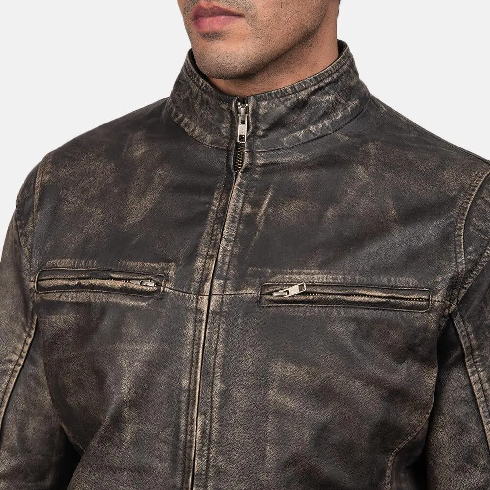 Mens Distressed Brown Biker Leather Jacket