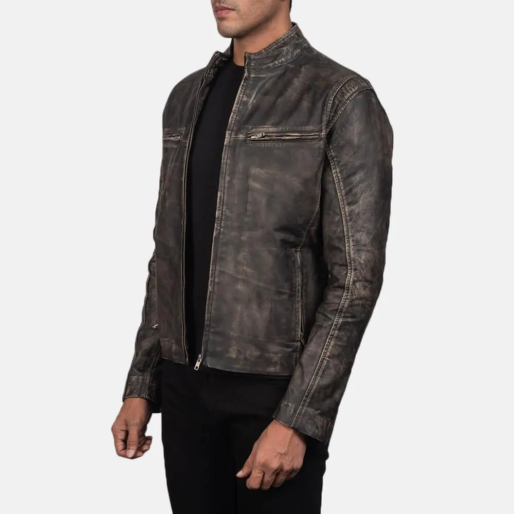 Mens Distressed Brown Biker Leather Jacket