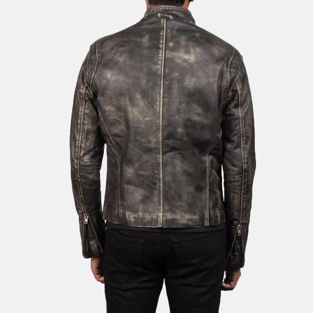 Mens Distressed Brown Biker Leather Jacket