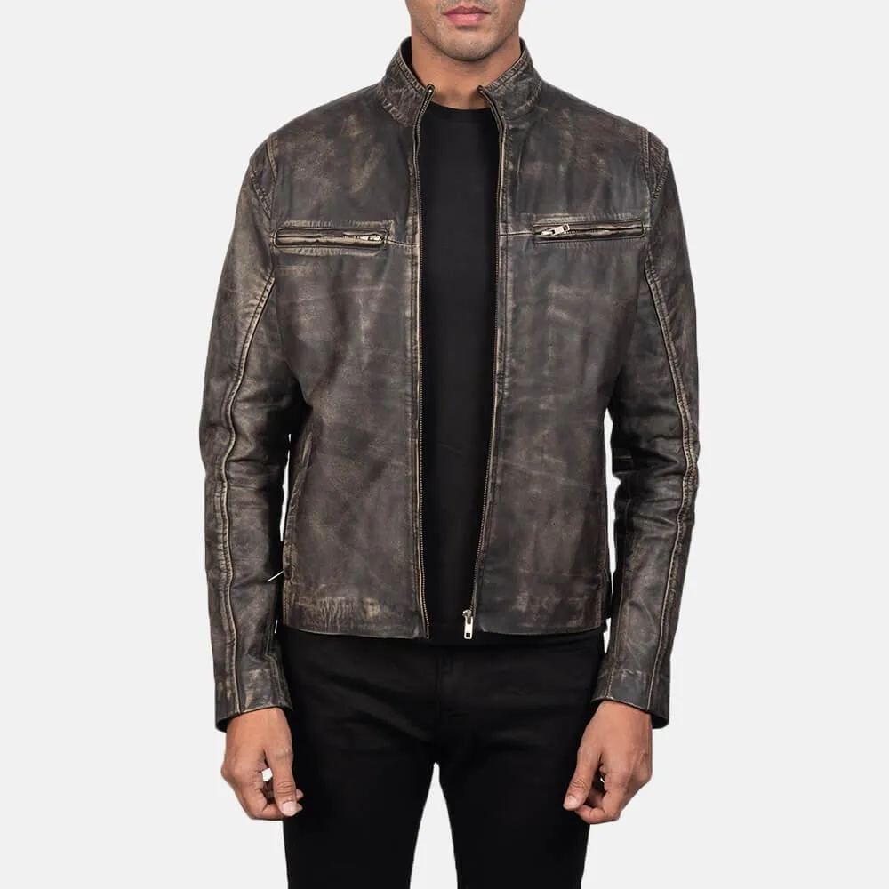 Mens Distressed Brown Biker Leather Jacket