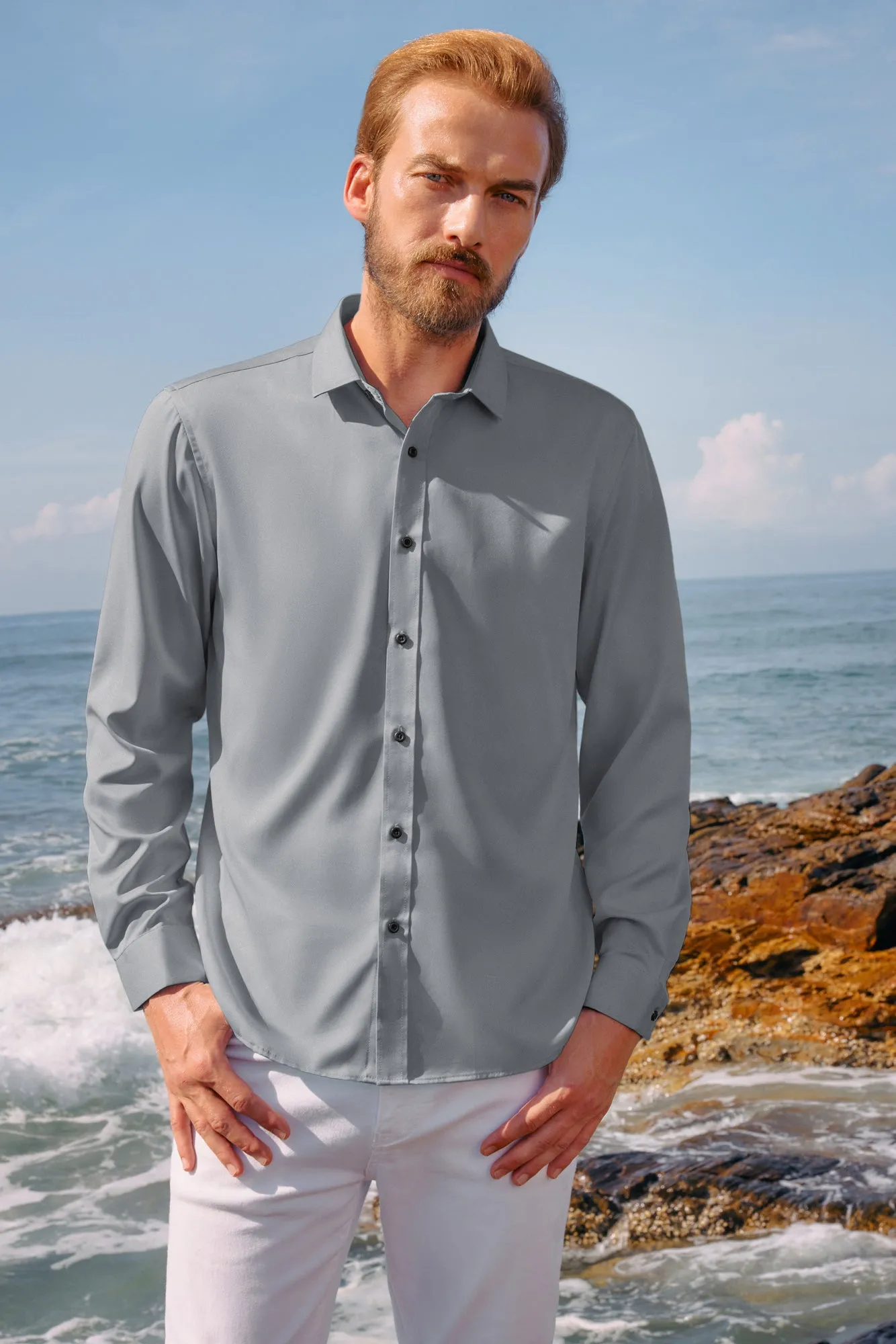 Men's Dress Shirts Long Sleeve Regular Fit Wrinkle Free Casual Button Down Cardigans Shirts