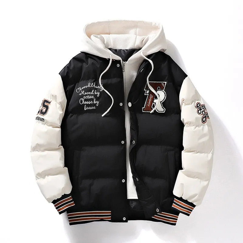 Men's Embroidered Hooded Varsity Down Jacket