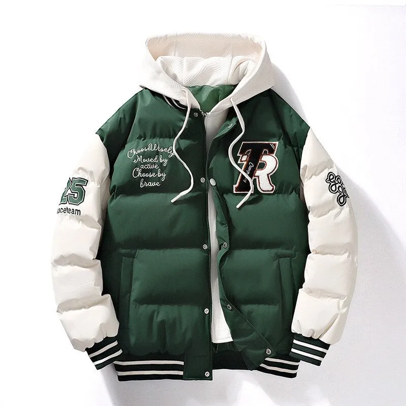 Men's Embroidered Hooded Varsity Down Jacket