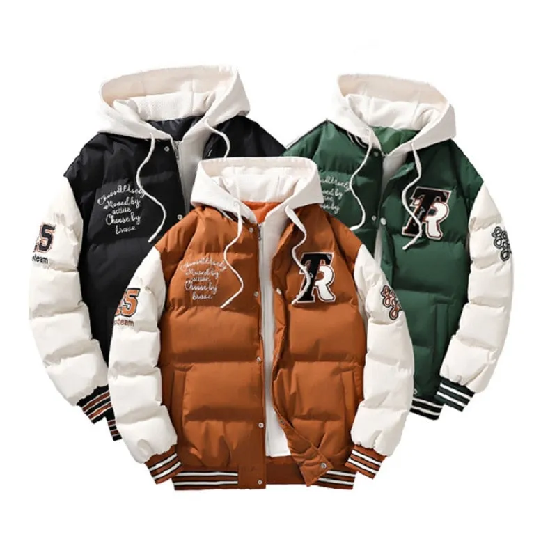 Men's Embroidered Hooded Varsity Down Jacket