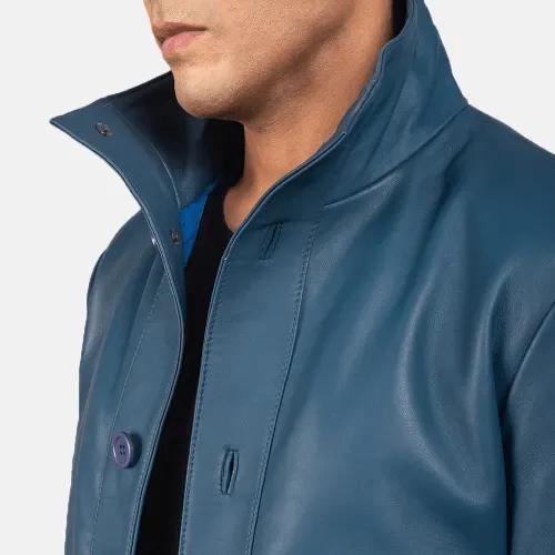 Mens Ionic Blue Leather Bomber Jacket