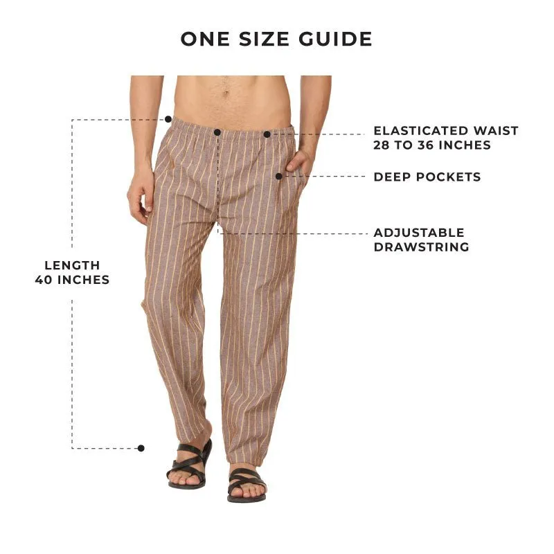 Men's Lounge Pants Pack of 2| Black & Brown Stripes | Fits Waist Size 28" to 36"