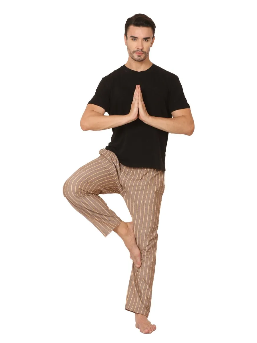 Men's Lounge Pants Pack of 2| Black & Brown Stripes | Fits Waist Size 28" to 36"