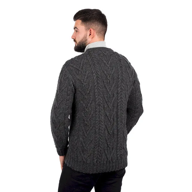 Men's Merino Aran Sweater - Charcoal