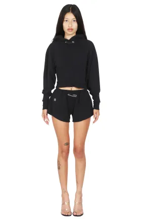 MINI SAFETY PIN SWEATSHORTS IN BLACK TERRY