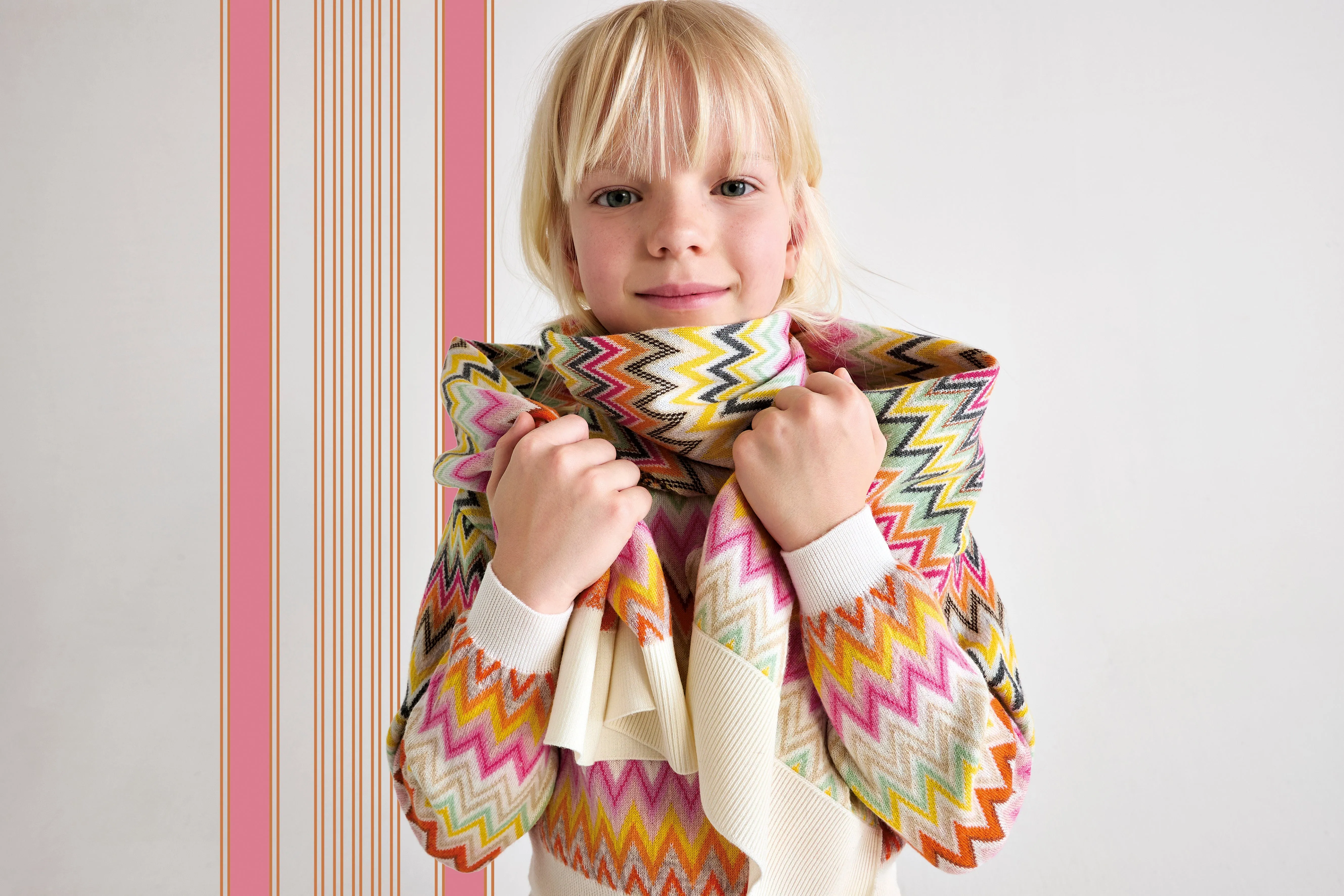 Missoni Girls Zigzag Wool Scarf in Multicolour