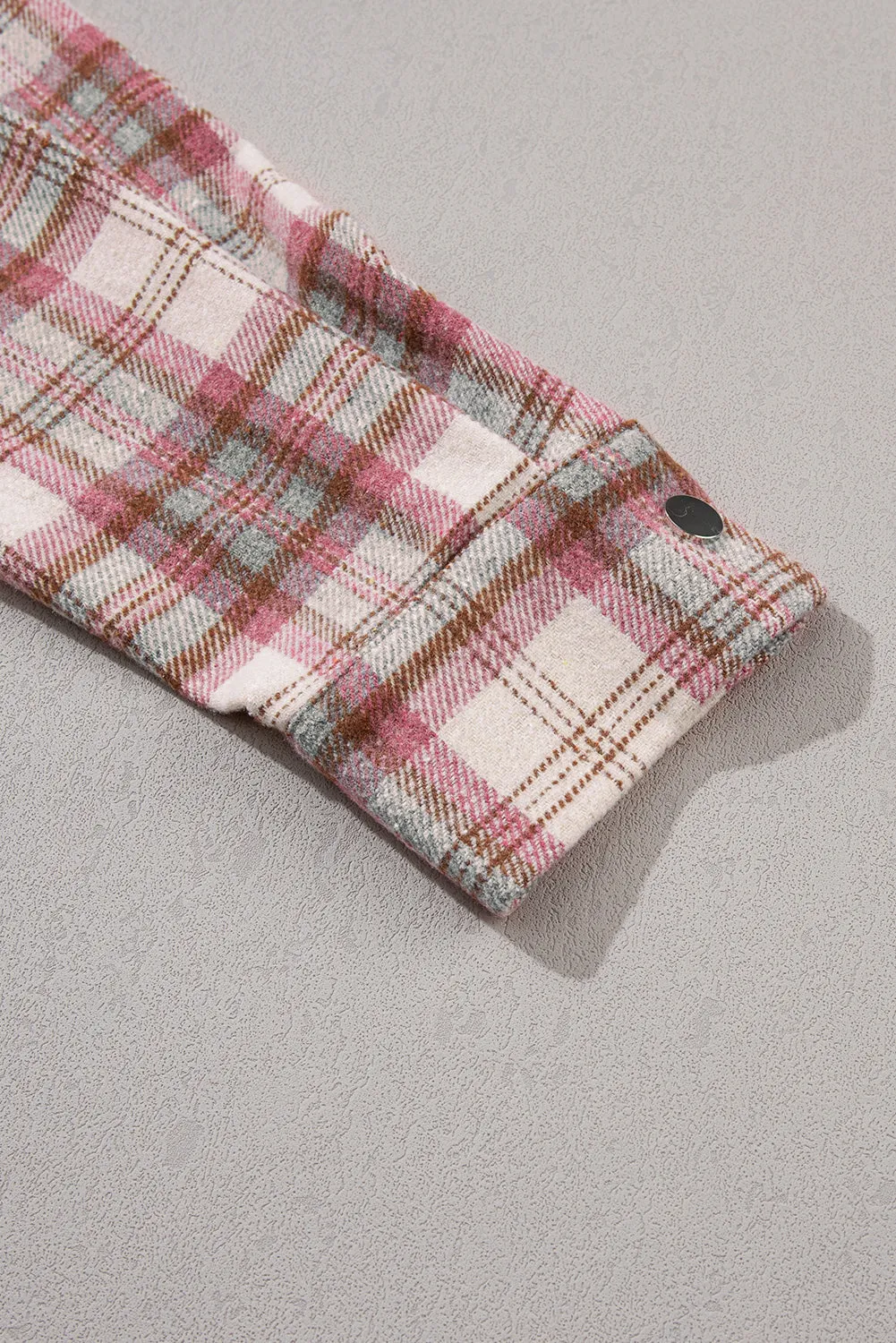 Multicolor Plaid Flap Pocket Hooded Raw Hem Shacket