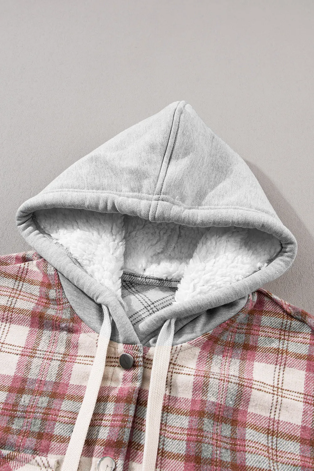 Multicolor Plaid Flap Pocket Hooded Raw Hem Shacket