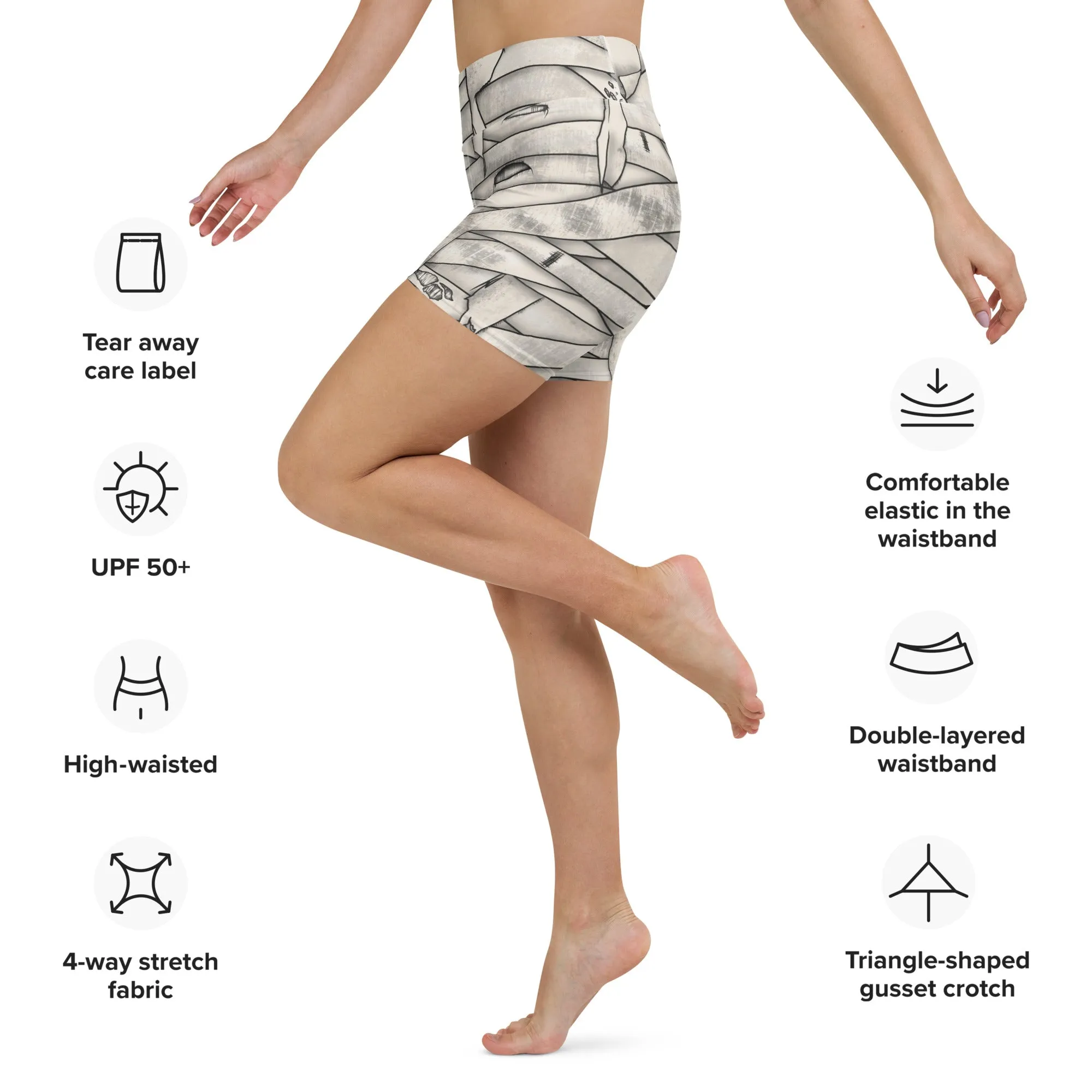 Mummy Halloween Yoga Shorts