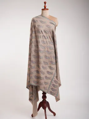 Natural Grey Pashmina Shawl with Paisley Embroidery