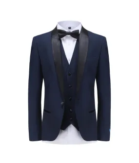 Navy Blue Slim-Fit Tuxedo Single Breasted Black Shawl Lapel Vested TX-300