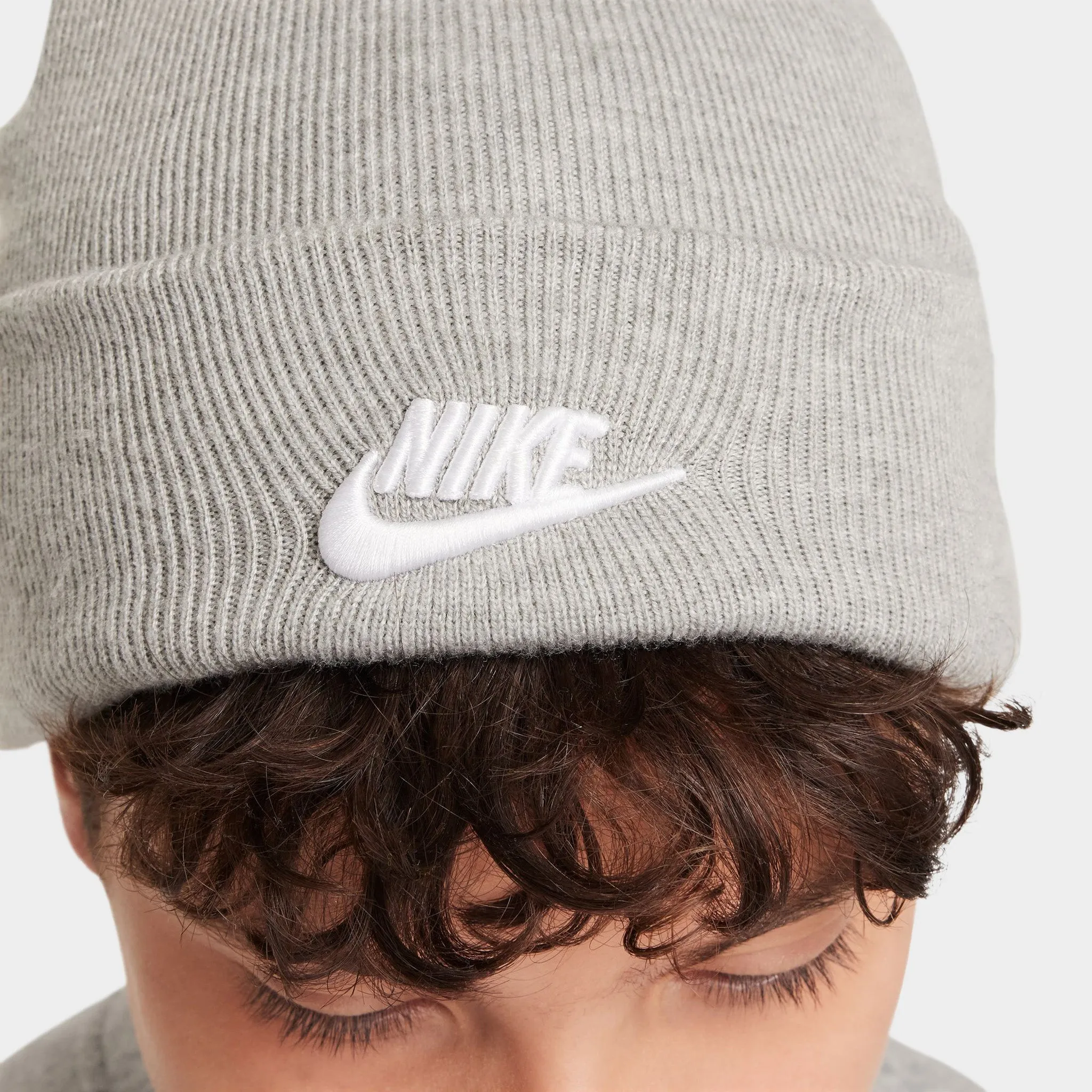 Nike Big Kids' Peak Tall Cuff Futura Beanie Grey / White