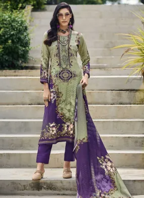 Pakistani Print Pashmina Green Unstitched Winter Suits for Women