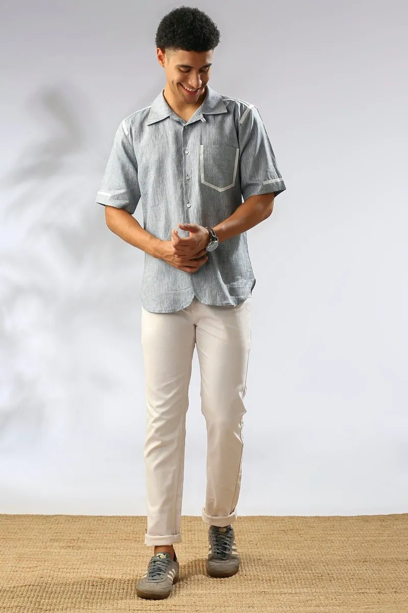 Palm Resort Collar Shirt - Blue Melange