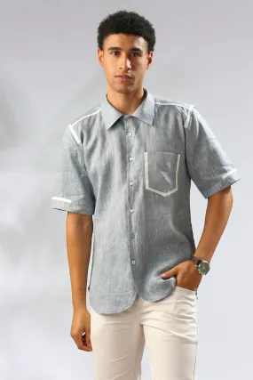 Palm Resort Collar Shirt - Blue Melange