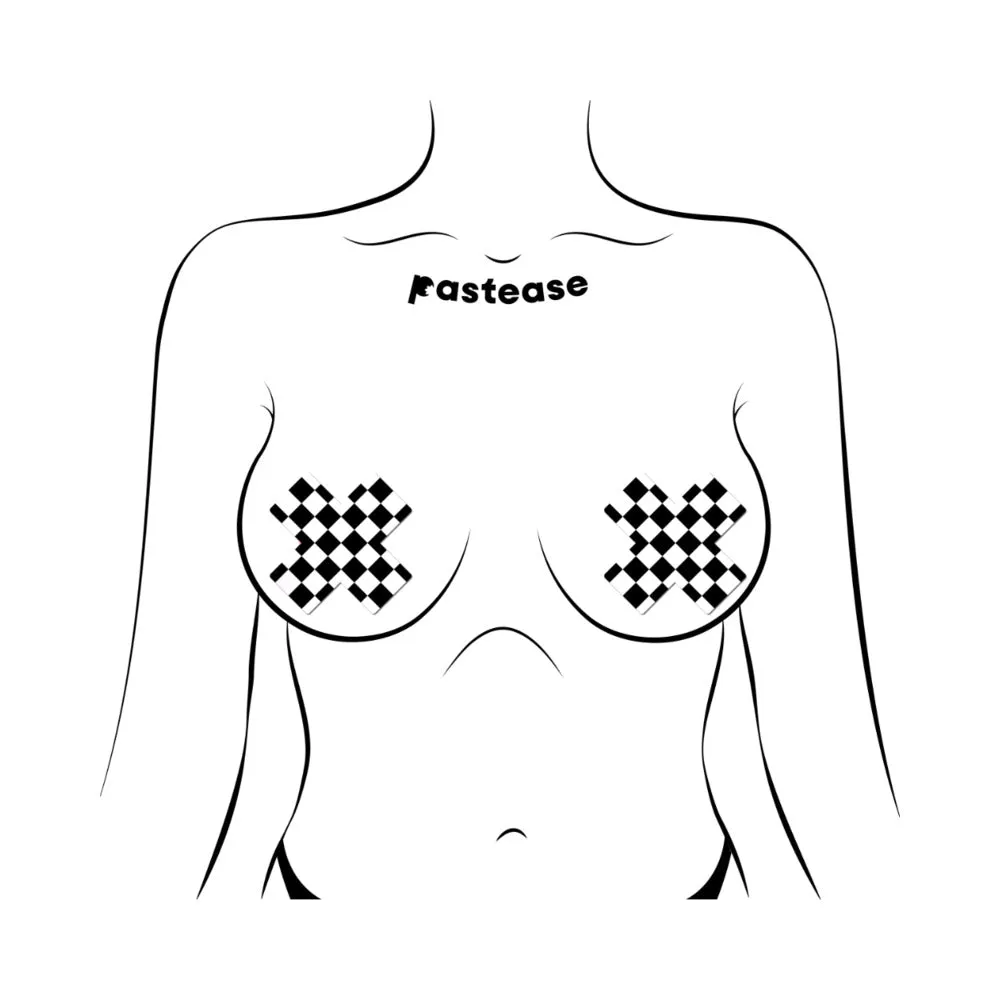 Pastease Plus X Black & White Checker Cross Nipple Pasties