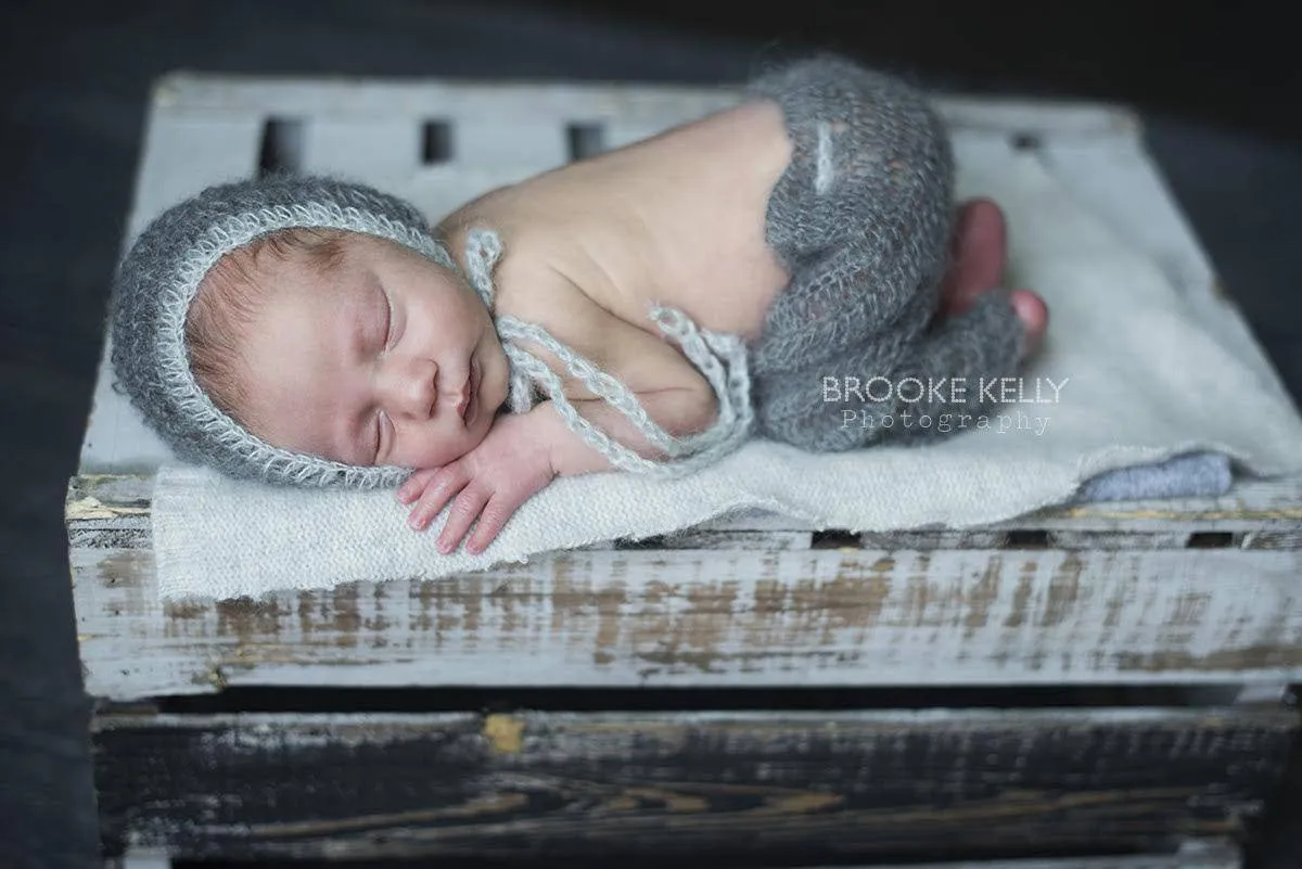 Pewter and Light Gray Two Toned Mohair Newborn Pants and Hat Set