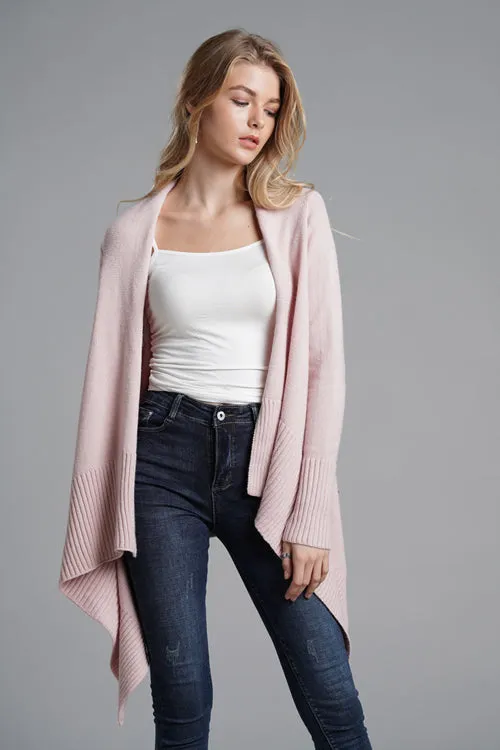 Pink Girl Irregular Hem Knit Cardigan