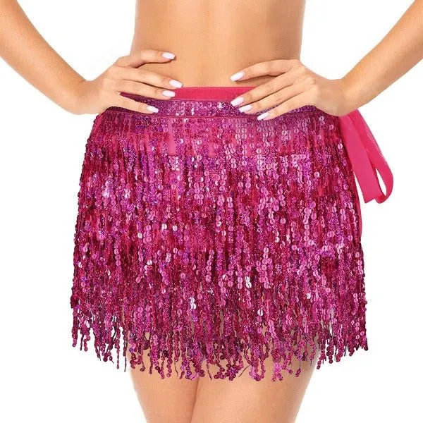 Pink Wrap Around Sequin Fringe Skirt