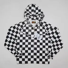 Plaid Lightweight Jacket for Men - Black & White Vintage Fall Zipper Hoodie