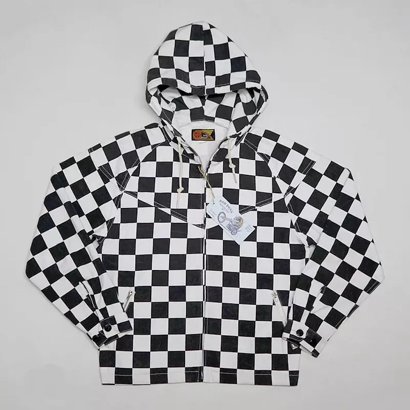 Plaid Lightweight Jacket for Men - Black & White Vintage Fall Zipper Hoodie