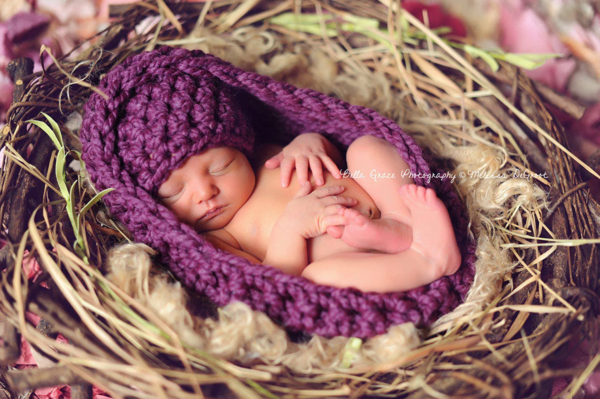 Plum Purple Baby Bowl And Hat Set