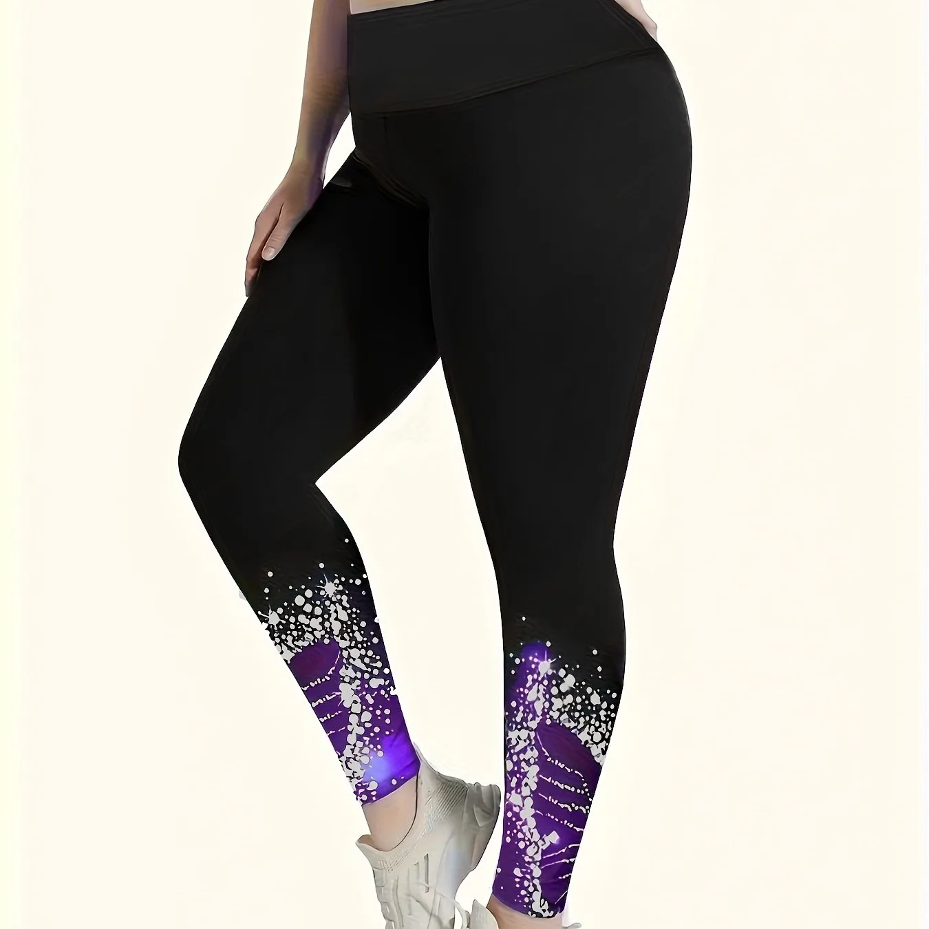 Plus Size Butterfly Print Skinny Leggings - Sporty Comfort with a Touch of Whimsy