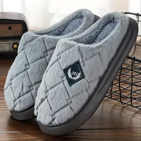 Plus Size Men's Solid Color Fuzzy Slippers, Comfy Non Slip Casual Thermal EVA Sole Slides, Men's Winter Indoor Footwear