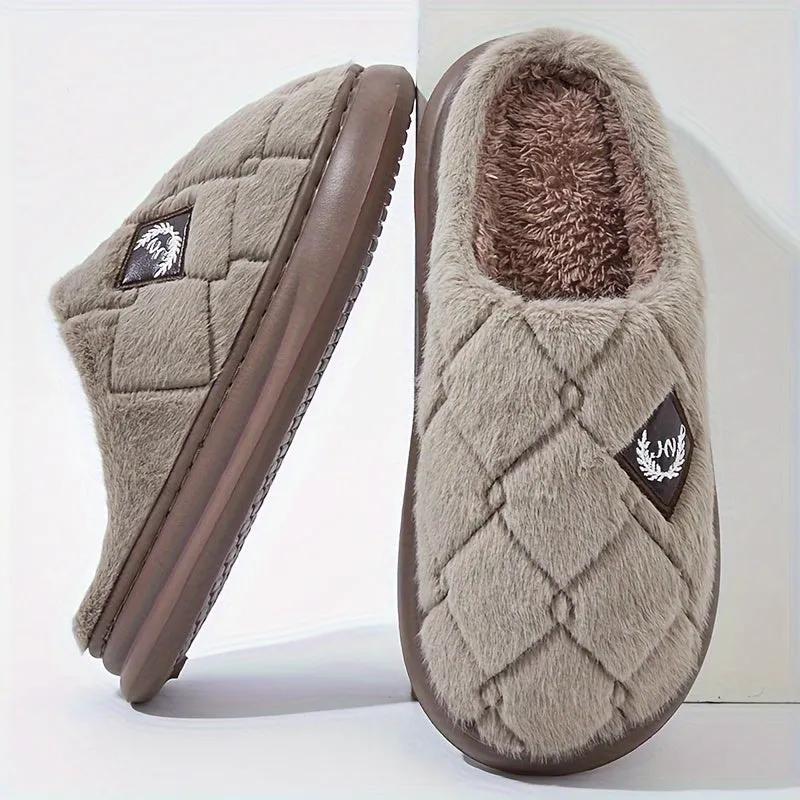 Plus Size Men's Solid Color Fuzzy Slippers, Comfy Non Slip Casual Thermal EVA Sole Slides, Men's Winter Indoor Footwear